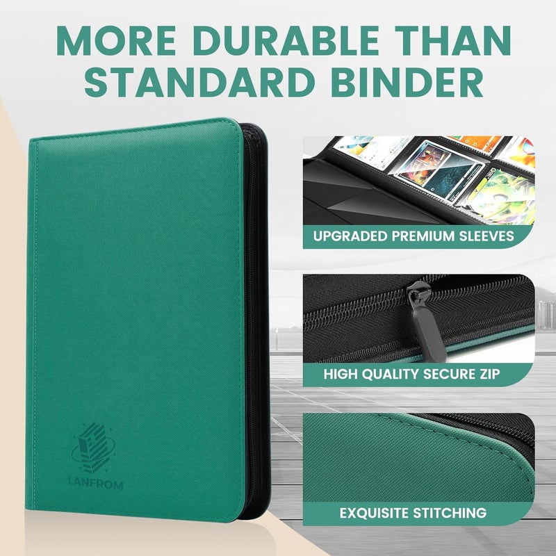 lanfrom 9 Pocket Card Binder, Premium Ringless Trading Card Binder 360 Side Loading Pocket PU Card Collection Binder, Sturdy Collectible Card Albums Card Folder for MTG, TCG, Sports Cards, Game Cards-Green - Image 4